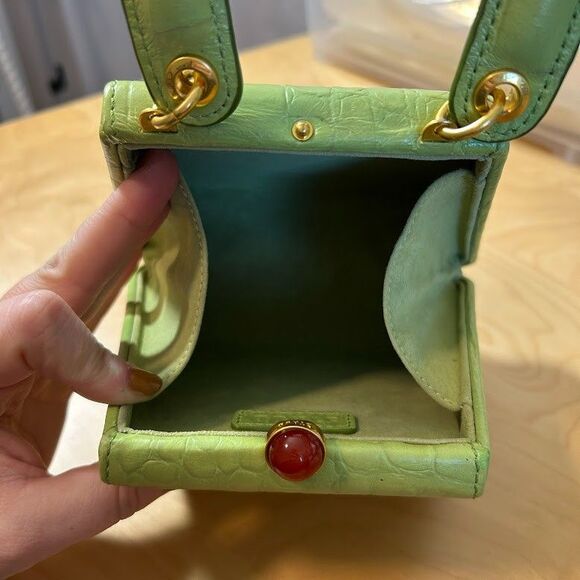 STAUD Kenny Croc-Embossed Leather Top Handle Bag Pistachio Green - Picture 8 of 12